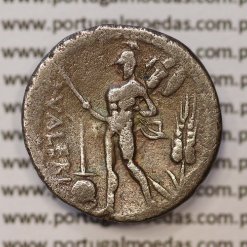 MOEDA DENÁRIO PRATA DA REPÚBLICA ROMANA FAMÍLIA “VALERIA” (ANO 108 a.C. a 107 a.C.) LEGENDA (L. VALERI. ELACCI.)