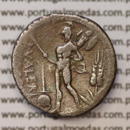 MOEDA DENÁRIO PRATA DA REPÚBLICA ROMANA FAMÍLIA “VALERIA” (ANO 108 a.C. a 107 a.C.) LEGENDA (L. VALERI. ELACCI.)