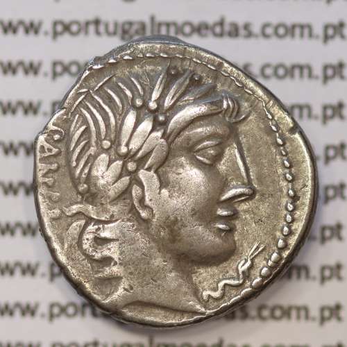 MOEDA DENÁRIO PRATA DA REPÚBLICA ROMANA FAMÍLIA “VIBIA” (ANO 90 a.C.) “C. VIBIUS C. F. PANSA” LEGENDA (PANSA / C. VIBIVS. C. F.)