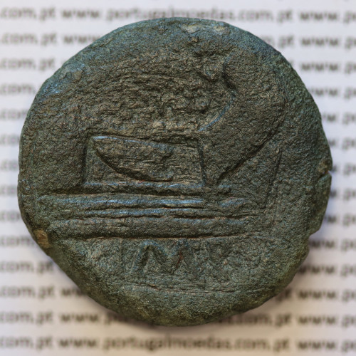 MOEDA ASSE “AS” BRONZE DA REPÚBLICA ROMANA FAMÍLIA “POMPEIA” (ANO 45 a.C.) “CNAEUS POMPEY JUNIOR” LEGENDA (CN MAG - IMP)