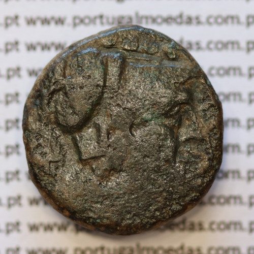 MOEDA TRIENS BRONZE ANÓNIMO DA REPÚBLICA ROMANA (ANO 217 a.C. A 215 a.C.) CABEÇA DE MINERVA COM CAPACETE / PROA / ROMA