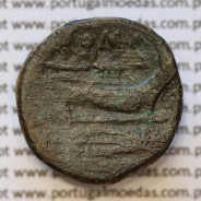 MOEDA TRIENS BRONZE ANÓNIMO DA REPÚBLICA ROMANA (ANO 217 a.C. A 215 a.C.) CABEÇA DE MINERVA COM CAPACETE / PROA / ROMA