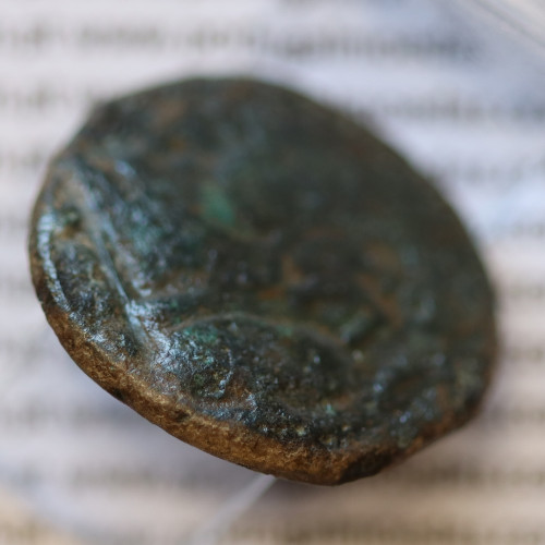 MOEDA TRIENS BRONZE ANÓNIMO DA REPÚBLICA ROMANA (ANO 217 a.C. A 215 a.C.) CABEÇA DE MINERVA COM CAPACETE / PROA / ROMA