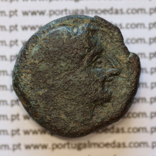 MOEDA TRIENS BRONZE ANÓNIMO DA REPÚBLICA ROMANA, CABEÇA DE ROMA COM CAPACETE / PROA / ROMA