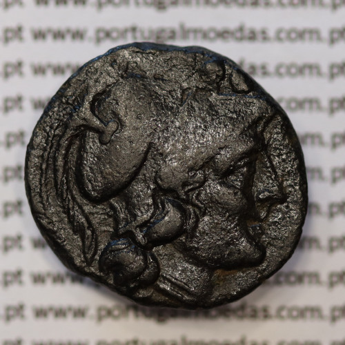 MOEDA TRIENS BRONZE ANÓNIMO DA REPÚBLICA ROMANA (ANO 217 a.C. A 215 a.C.) CABEÇA DE MINERVA COM CAPACETE / PROA / ROMA