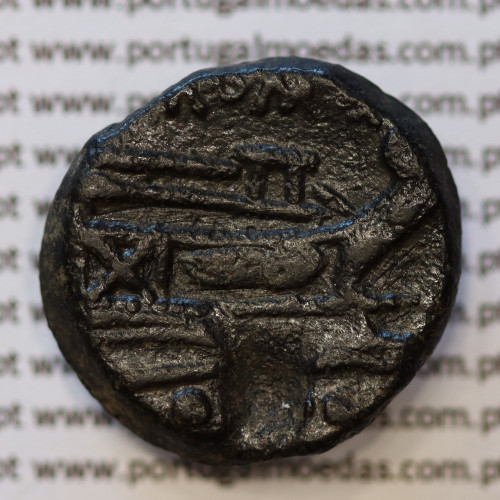 MOEDA TRIENS BRONZE ANÓNIMO DA REPÚBLICA ROMANA (ANO 217 a.C. A 215 a.C.) CABEÇA DE MINERVA COM CAPACETE / PROA / ROMA