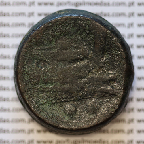MOEDA SEXTANS BRONZE ANÓNIMO DA REPÚBLICA ROMANA (ANO 217 a.C. A 215 a.C.) CABEÇA DE MERCÚRIO À DIREITA / PROA BARCO / ROMA