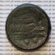 MOEDA SEXTANS BRONZE ANÓNIMO DA REPÚBLICA ROMANA (ANO 217 a.C. A 215 a.C.) CABEÇA DE MERCÚRIO À DIREITA / PROA BARCO / ROMA