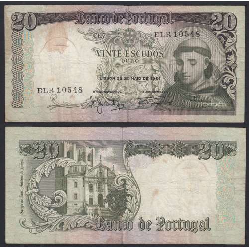 Nota de 20 Escudos 1964 Santo António, 20$00 26/05/1964 Chapa: 7 - Banco de Portugal (Circulada)