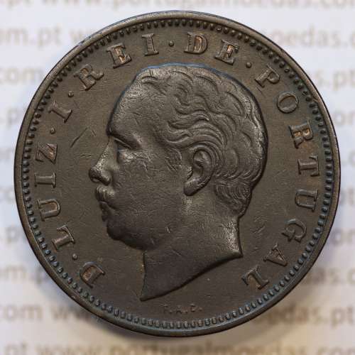Moeda 20 Réis Bronze (XX Réis) 1882 (MBC+) - Rei D. LUIS I - World Coins Portugal KM527