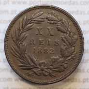 Moeda 20 Réis Bronze (XX Réis) 1882 (MBC+) - Rei D. LUIS I - World Coins Portugal KM527