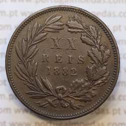 Moeda 20 Réis Bronze (XX Réis) 1882 (MBC+) - Rei D. LUIS I - World Coins Portugal KM527