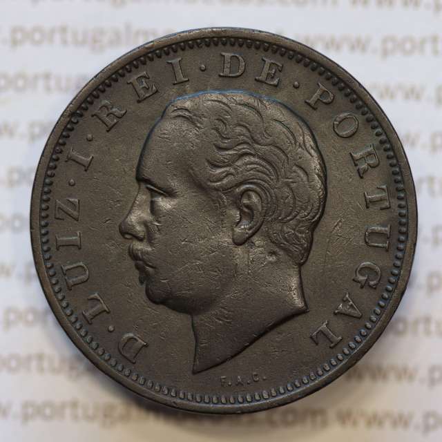 Moeda 20 Réis Bronze (XX Réis) 1882 (MBC+) - Rei D. LUIS I - World Coins Portugal KM527