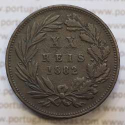 Moeda 20 Réis Bronze (XX Réis) 1882 (MBC+) - Rei D. LUIS I - World Coins Portugal KM527