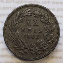 Moeda 20 Réis Bronze (XX Réis) 1882 (MBC+) - Rei D. LUIS I - World Coins Portugal KM527