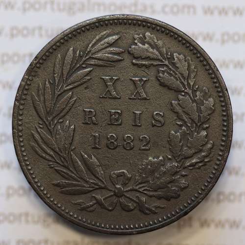 Moeda 20 Réis Bronze (XX Réis) 1882 (MBC+) - Rei D. LUIS I - World Coins Portugal KM527