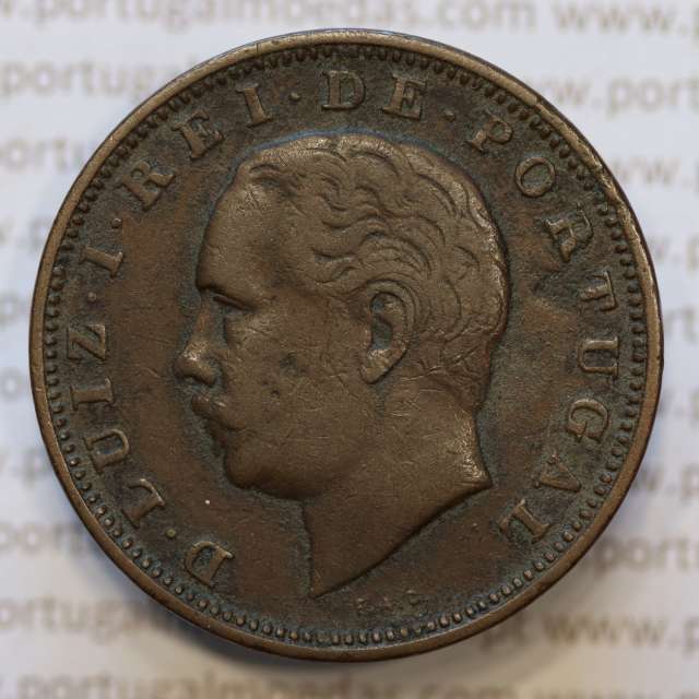 Moeda 20 Réis Bronze (XX Réis) 1882 (MBC+) - Rei D. LUIS I - World Coins Portugal KM527