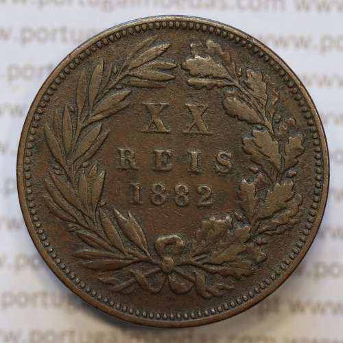 Moeda 20 Réis Bronze (XX Réis) 1882 (MBC+) - Rei D. LUIS I - World Coins Portugal KM527