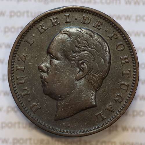 Moeda 20 Réis Bronze (XX Réis) 1882 (MBC+) - Rei D. LUIS I - World Coins Portugal KM527
