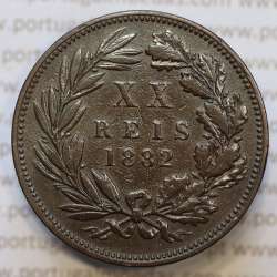 Moeda 20 Réis Bronze (XX Réis) 1882 (MBC+) - Rei D. LUIS I - World Coins Portugal KM527