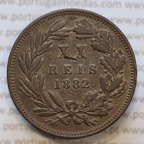 Moeda 20 Réis Bronze (XX Réis) 1882 (MBC+) - Rei D. LUIS I - World Coins Portugal KM527