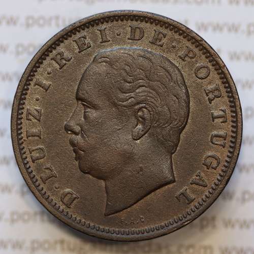 Moeda 20 Réis Bronze (XX Réis) 1882 (MBC+) - Rei D. LUIS I - World Coins Portugal KM527
