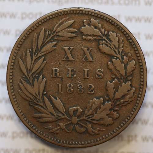 Moeda 20 Réis Bronze (XX Réis) 1882 (MBC) - Rei D. LUIS I - World Coins Portugal KM527