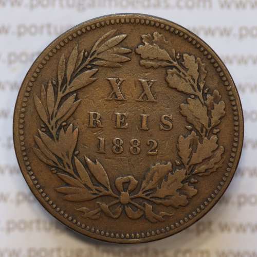 Moeda 20 Réis Bronze (XX Réis) 1882 (BC) - Rei D. LUIS I - World Coins Portugal KM527