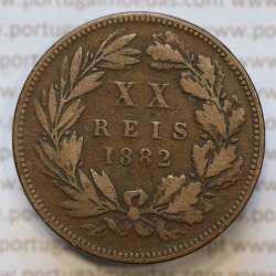 Moeda 20 Réis Bronze (XX Réis) 1882 (BC) - Rei D. LUIS I - World Coins Portugal KM527 Moeda 20 Réis Bronze (XX Réis) 1882 (BC) - Rei D. LUIS I - World Coins Portugal KM527