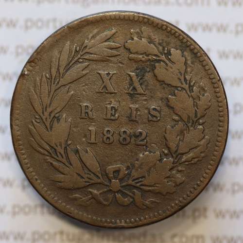 Moeda 20 Réis Bronze (XX Réis) 1882 (BC) - Rei D. LUIS I - World Coins Portugal KM527