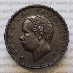 Moeda 20 Réis Bronze (XX Réis) 1883 (MBC+ / BELA-) - Rei D. LUIS I - World Coins Portugal KM527