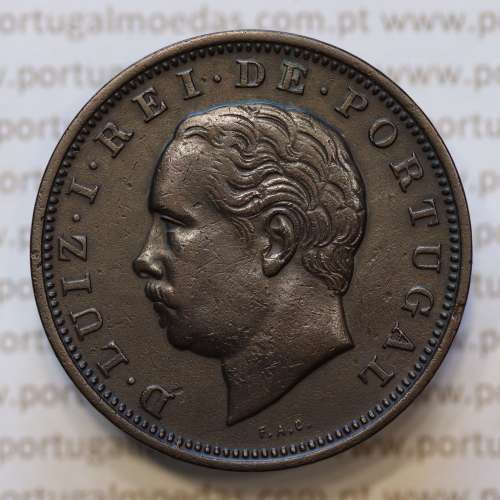 Moeda 20 Réis Bronze (XX Réis) 1883 (MBC+ / BELA-) - Rei D. LUIS I - World Coins Portugal KM527