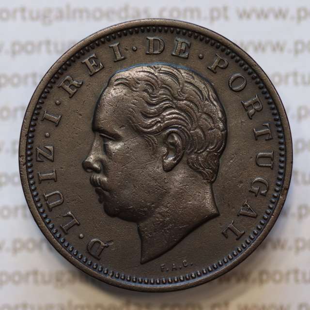 Moeda 20 Réis Bronze (XX Réis) 1883 (MBC+ / BELA-) - Rei D. LUIS I - World Coins Portugal KM527