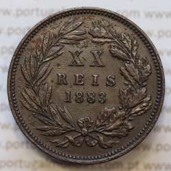 Moeda 20 Réis Bronze (XX Réis) 1883 (MBC+ / BELA-) - Rei D. LUIS I - World Coins Portugal KM527