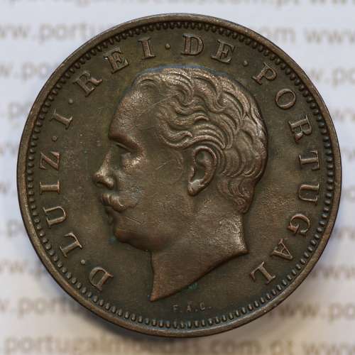 Moeda 20 Réis Bronze (XX Réis) 1883 (BELA) - Rei D. LUIS I - World Coins Portugal KM527