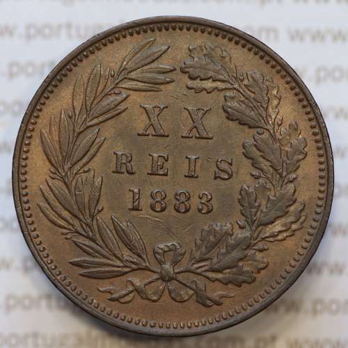 Moeda 20 Réis Bronze (XX Réis) 1883 (MBC+ / BELA) - Rei D. LUIS I - World Coins Portugal KM527
