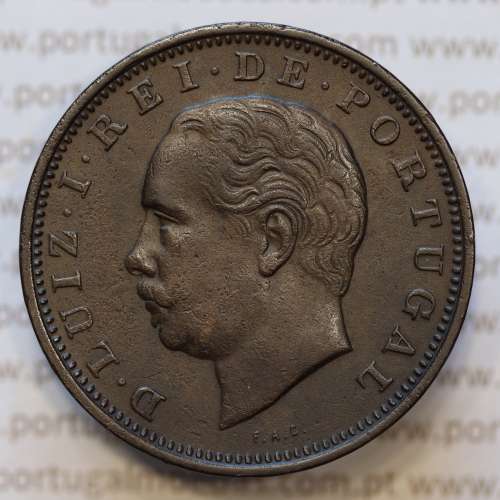 Moeda 20 Réis Bronze (XX Réis) 1883 (MBC+ / BELA) - Rei D. LUIS I - World Coins Portugal KM527