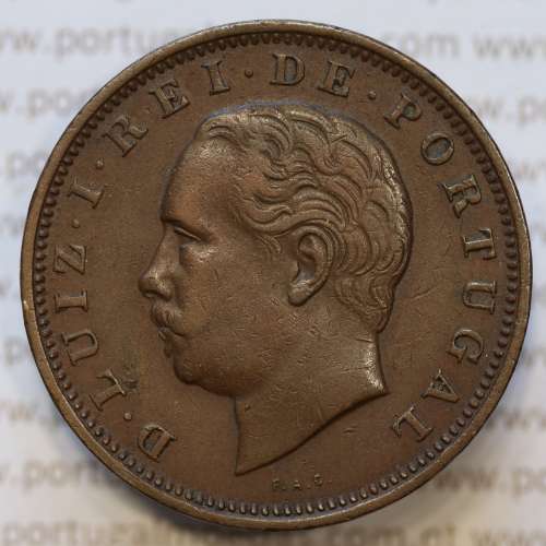 Moeda 20 Réis Bronze (XX Réis) 1883 (MBC+) - Rei D. LUIS I - World Coins Portugal KM527