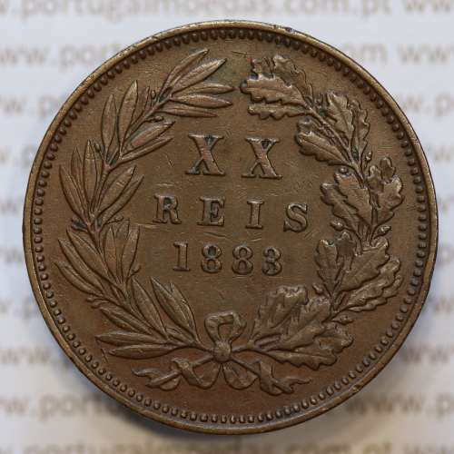 Moeda 20 Réis Bronze (XX Réis) 1883 (MBC+) - Rei D. LUIS I - World Coins Portugal KM527