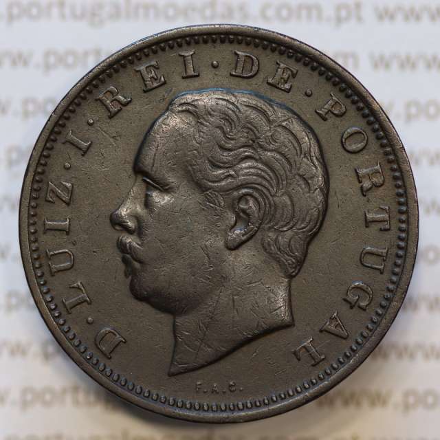 Moeda 20 Réis Bronze (XX Réis) 1883 (MBC+) - Rei D. LUIS I - World Coins Portugal KM527