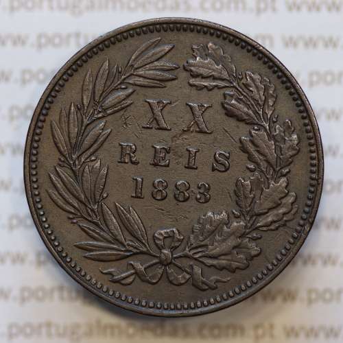 Moeda 20 Réis Bronze (XX Réis) 1883 (MBC+) - Rei D. LUIS I - World Coins Portugal KM527