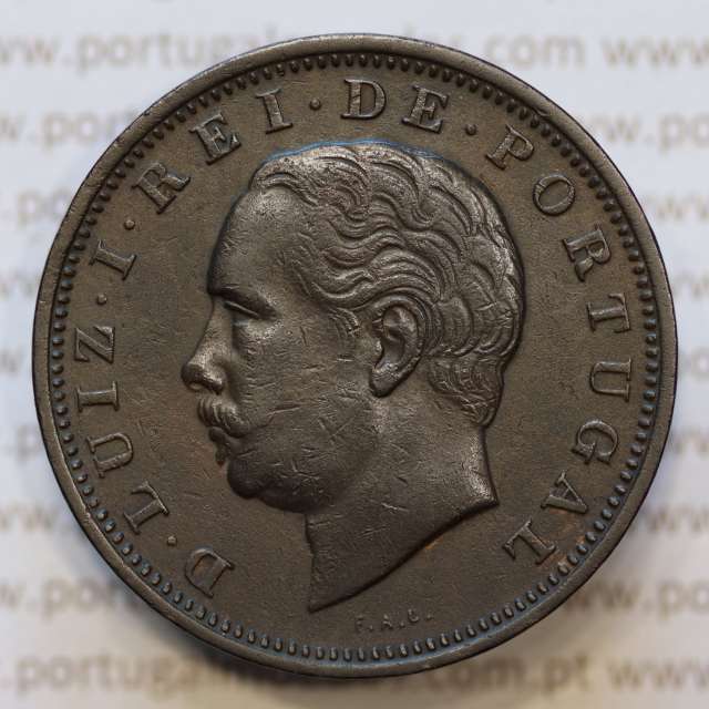 Moeda 20 Réis Bronze (XX Réis) 1883 (MBC+) - Rei D. LUIS I - World Coins Portugal KM527