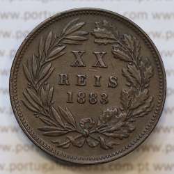 Moeda 20 Réis Bronze (XX Réis) 1883 (MBC+) - Rei D. LUIS I - World Coins Portugal KM527
