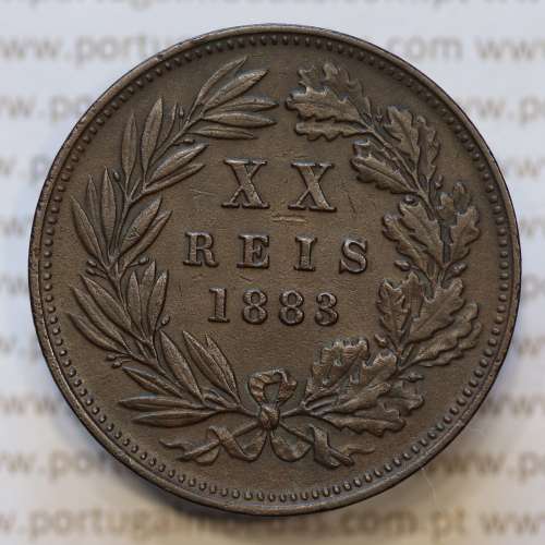 Moeda 20 Réis Bronze (XX Réis) 1883 (MBC+) - Rei D. LUIS I - World Coins Portugal KM527