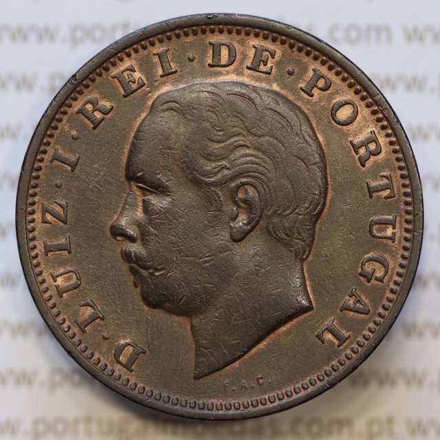 Moeda 20 Réis Bronze (XX Réis) 1883 (MBC+) - Rei D. LUIS I - World Coins Portugal KM527