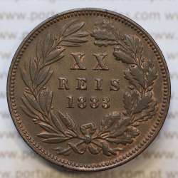 Moeda 20 Réis Bronze (XX Réis) 1883 (MBC+) - Rei D. LUIS I - World Coins Portugal KM527