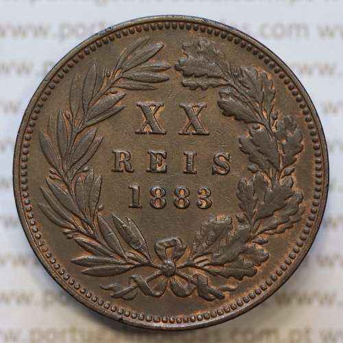 Moeda 20 Réis Bronze (XX Réis) 1883 (MBC+) - Rei D. LUIS I - World Coins Portugal KM527