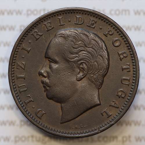 Moeda 20 Réis Bronze (XX Réis) 1883 (MBC+) - Rei D. LUIS I - World Coins Portugal KM527