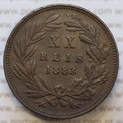 Moeda 20 Réis Bronze (XX Réis) 1883 (MBC+) - Rei D. LUIS I - World Coins Portugal KM527