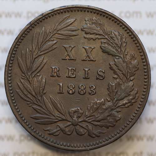 Moeda 20 Réis Bronze (XX Réis) 1883 (MBC+) - Rei D. LUIS I - World Coins Portugal KM527